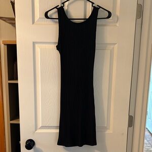 Forever 21 Black Ribbed Midi Dress with open cross back